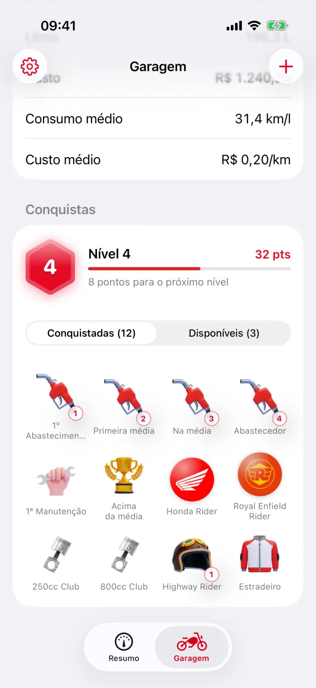 Garagem com nível 4 e grade de medalhas conquistadas